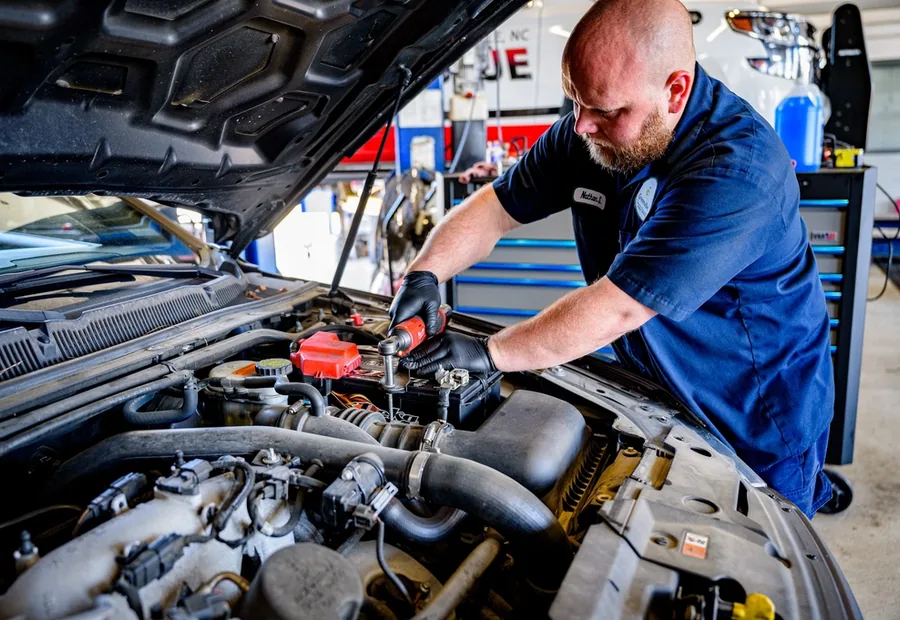 Mechanic working on a car engine in a workshop